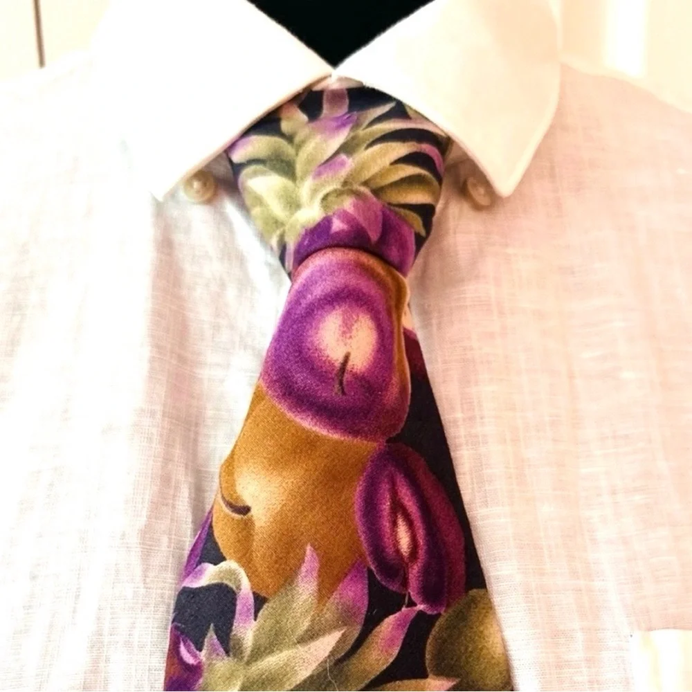 GANT ~ Men’s Multi-Colored Neck Tie in Purple and Green Print circa 1980s